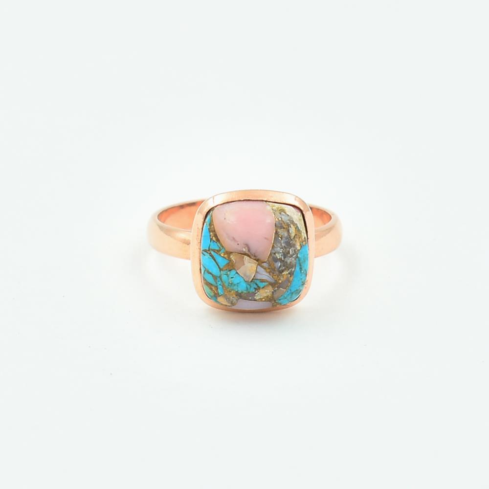 Pink Opal Copper Turquoise gemstone 925 solid sterling silver bezel setting ring silver ring fine jewelry multi colour ring