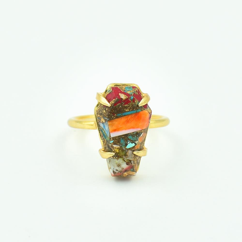 Fashion Jewelry Blue Spiny Oyster Copper Turquoise Ring 925 Solid Sterling Silver Statement Ring Jewelry Supply From India