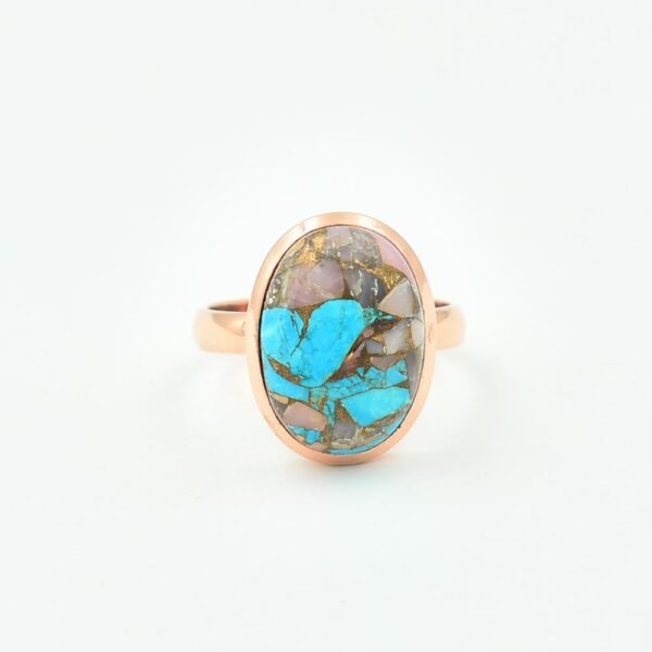 high quality fine 925 solid sterling silver Pink Opal Copper Turquoise gemstone statement ring custom jewelry manufacture