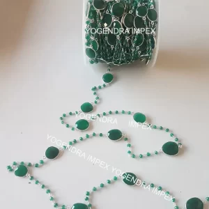 Wholesale Green Onyx Gemstone 925 Sterling Silver Chain, Silver Handmade Bezel Set Connector Chain Jewelry For Women