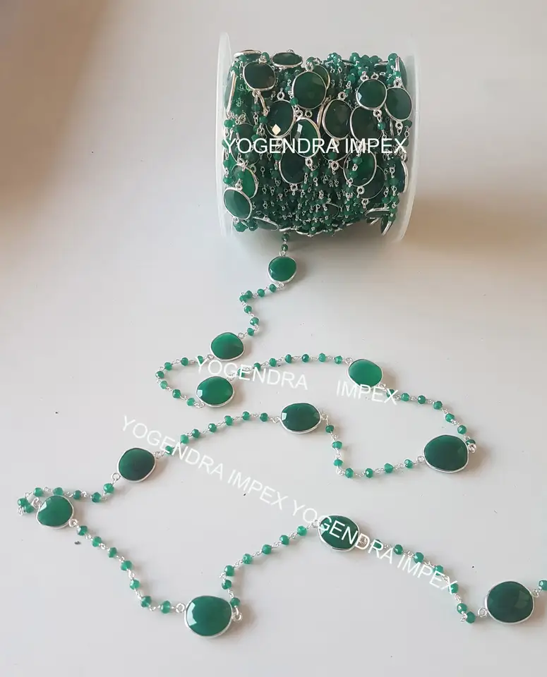 Wholesale Green Onyx Gemstone 925 Sterling Silver Chain, Silver Handmade Bezel Set Connector Chain Jewelry For Women