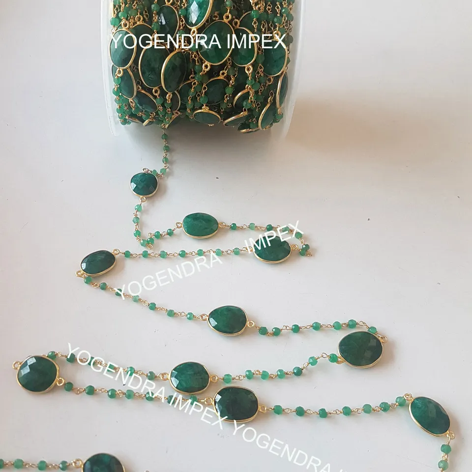 18k Gold Plated Dyed Emerald Gemstone 925 Sterling Silver Chain, Green Gemstone Handmade Chain Jewelry For Women