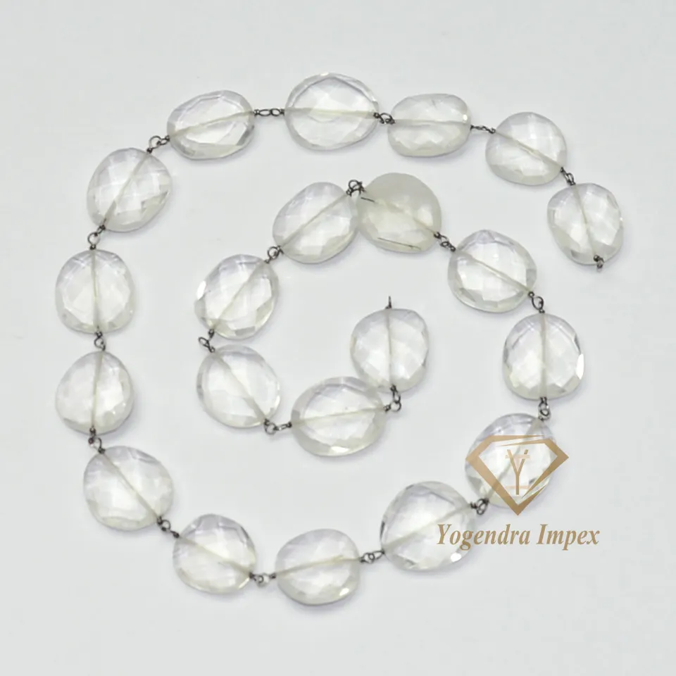 Natural Crystal Gemstone 925 Sterling Silver Chain Black Rhodium Plated White Gemstone Handmade Chain Jewelry For Women