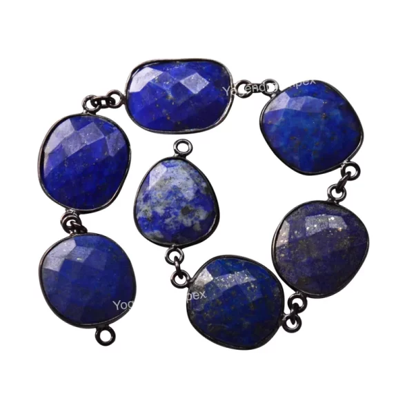 Irregular Shape Natural Lapis Lazuli Gemstone 925 Sterling Silver Bezel Connector Chain For Wholesale Suppliers