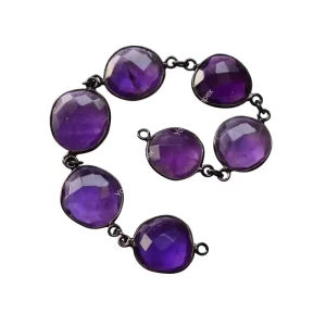 Natural Amethyst Gemstone Connector Chain Wholesale Irregular Shape Black Rhodium Plated 925 Sterling Silver Bezel Chain