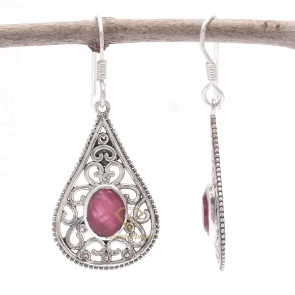 Natural Ruby Gemstone Drop & Dangle Earrings, 925 Sterling Silver Boho Silver Pink Color Earring Jewelry For Wholesale Suppliers