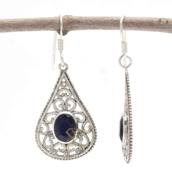 Natural Blue Sapphire Gemstone Drop & Dangle Earrings 925 Sterling Silver, Handmade Wedding Earrings Jewlery For Wholesaler