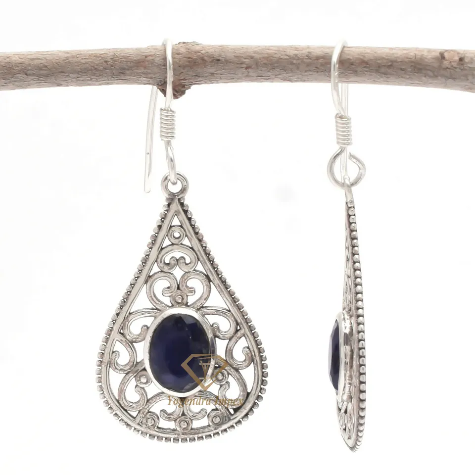 Natural Blue Sapphire Gemstone Drop & Dangle Earrings 925 Sterling Silver, Handmade Wedding Earrings Jewlery For Wholesaler