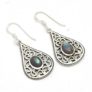 Natural Labradorite Drop & Dangle Earrings 925 Sterling Silver, Wholesale Handmade Bezel Set Wedding Earrings Jewelry Suppliers