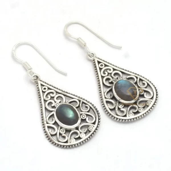 Natural Labradorite Drop & Dangle Earrings 925 Sterling Silver, Wholesale Handmade Bezel Set Wedding Earrings Jewelry Suppliers