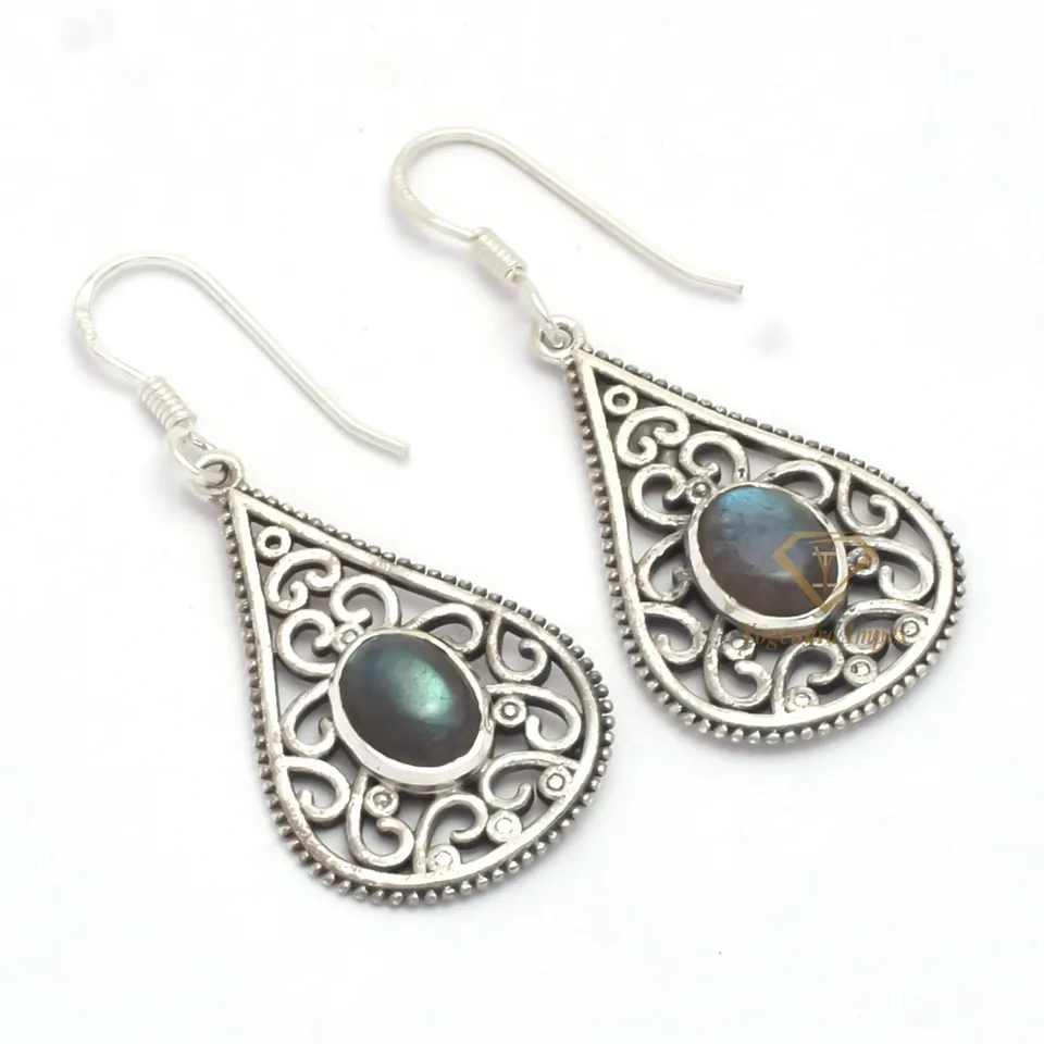 Natural Labradorite Drop & Dangle Earrings 925 Sterling Silver, Wholesale Handmade Bezel Set Wedding Earrings Jewelry Suppliers