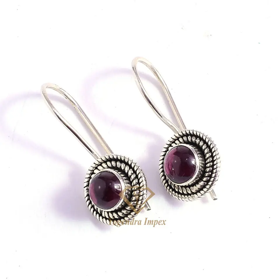 Natural Red Garnet Gemstone 925 Sterling Silver Earrings, Silver Handmade Bezel Set Drop & Dangle Earrings Jewelry For Women