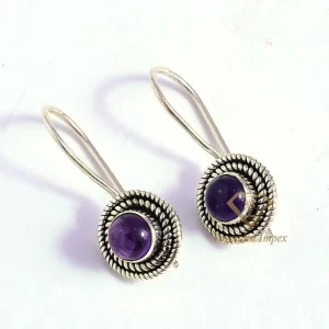 Exquisite Natural Amethyst Gemstone Drop & Dangle Earrings 925 Sterling Silver, Wholesale Boho Earrings Suppliers & Manufacturer