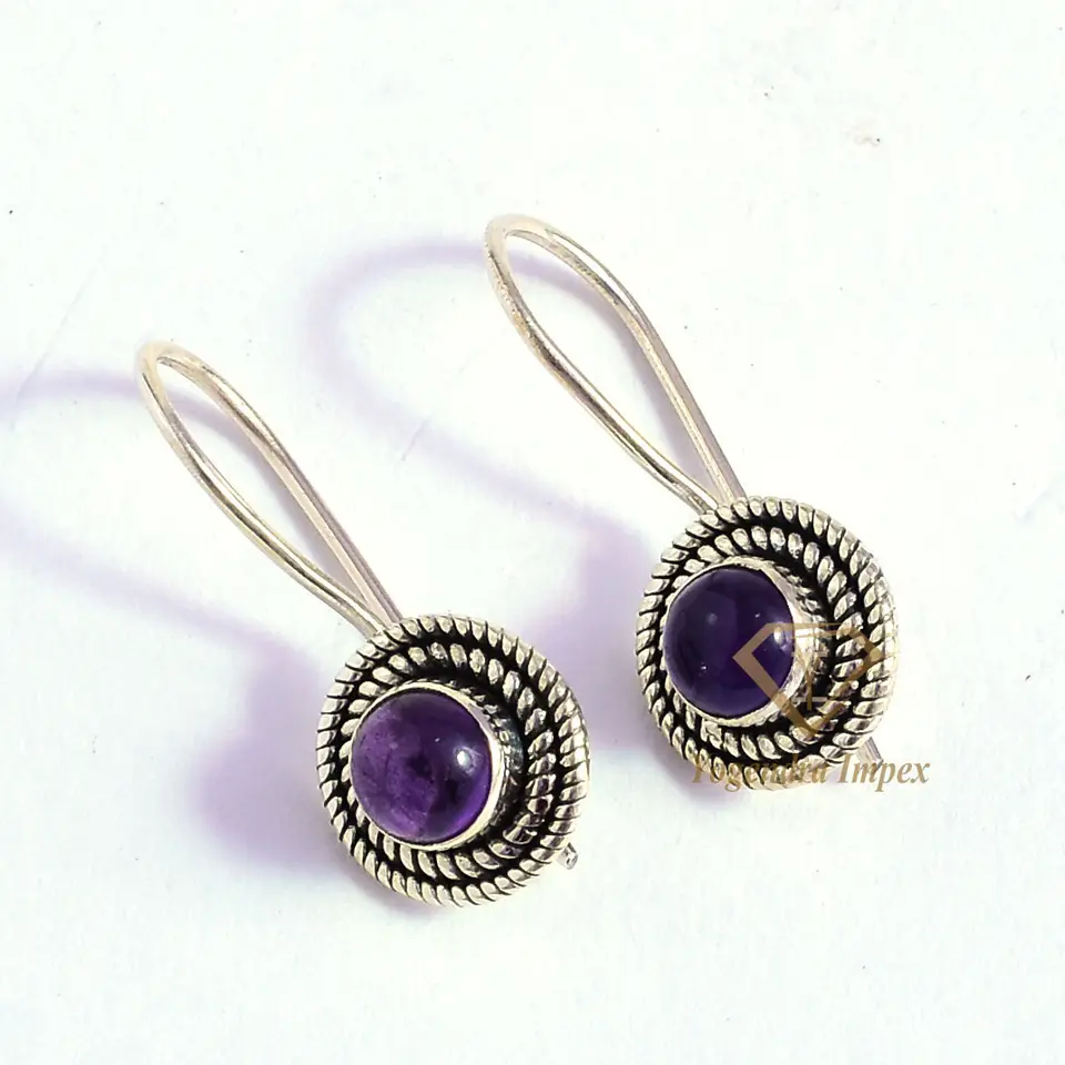 Exquisite Natural Amethyst Gemstone Drop & Dangle Earrings 925 Sterling Silver, Wholesale Boho Earrings Suppliers & Manufacturer