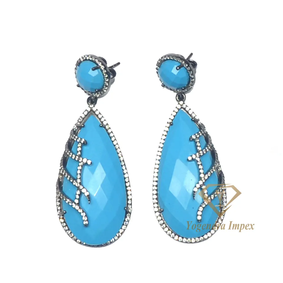 High Quality Natural Turquoise Gemstone 925 Sterling Silver Earrings, Wholesale Designer Hook Earrings For Suppliers