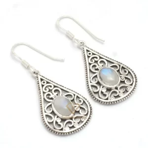 Gorgeous Oval Shape Rainbow Moonstone Gemstone Earrings Wholesale 925 Sterling Silver White Gemstone Earrings Jewelry For Women