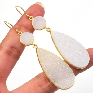 Gorgeous Rainbow Moonstone Titanium Druzy Gemstone Earrings/925 Sterling Silver 18k Gold Plated Hook Earring Wholesale Supplier