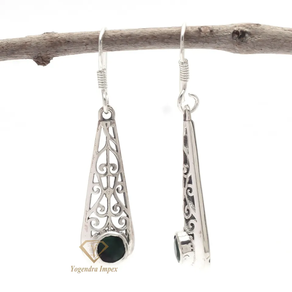 Top Quality Natural Emerald Gemstone Drop & Dangle Earrings925 Sterling Handmade Boho Silver Earrings Jewelry For Wholesaler