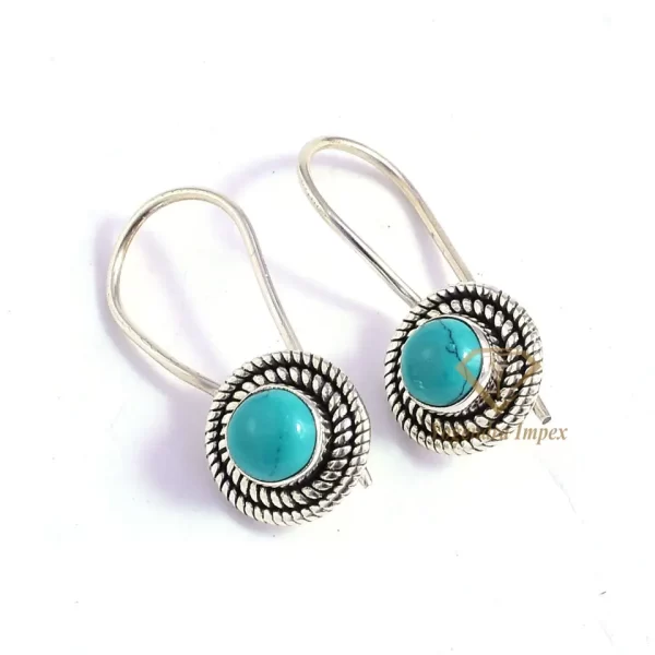 Natural Blue Turquoise Gemstone 925 Sterling Silver Fashion EarringsHandcraft Western Drop Earrings For Wholesale Suppliers