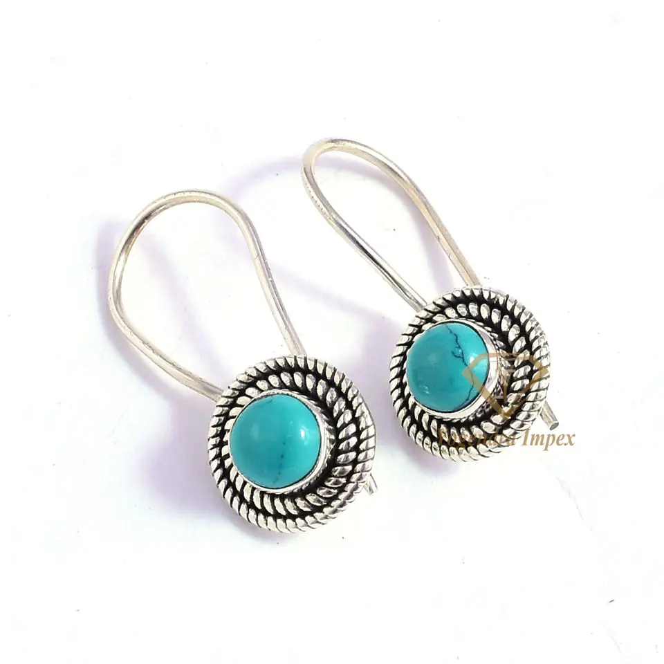Natural Blue Turquoise Gemstone 925 Sterling Silver Fashion EarringsHandcraft Western Drop Earrings For Wholesale Suppliers