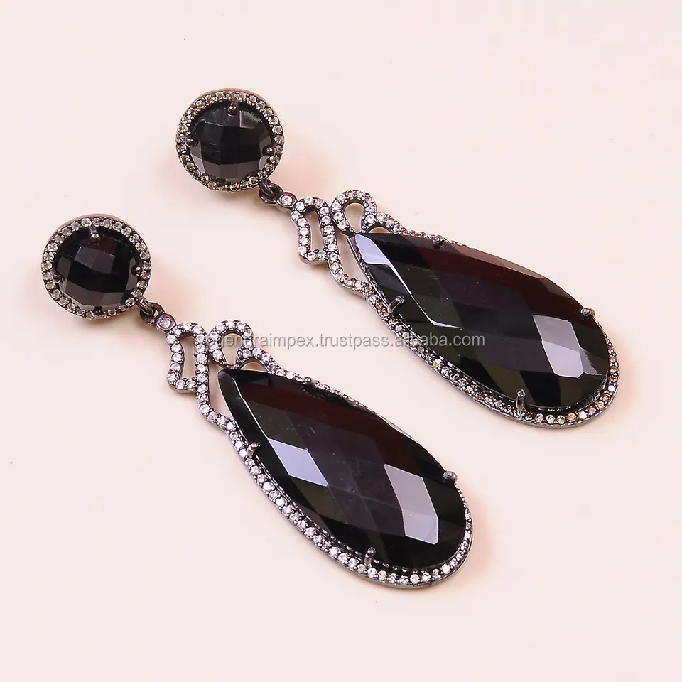 Black Spinel 925 Sterling Silver Pear Earring vintage cute style black earrings new arrival fabulous look for women and girls