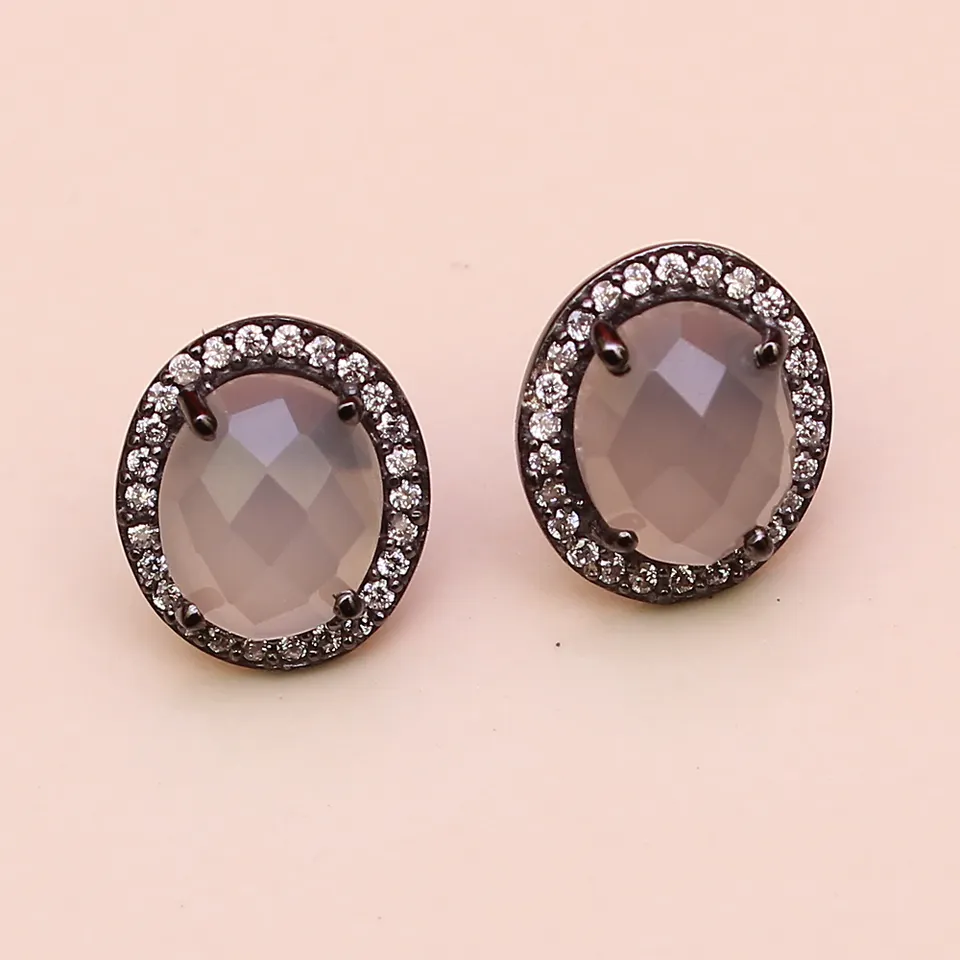 Gray Chalcedony Oval Shape 925 Sterling Sliver Earring latest arrival earrings for women exclusively designed trendy earrings