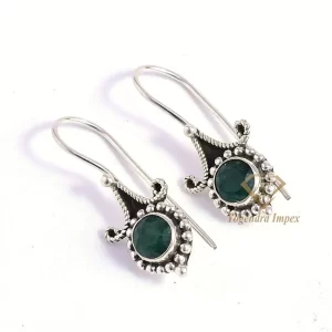 Vintage Natural Emerald Gemstone 925 Sterling Silver Drop & Dangle Earrings, Handmade Boho Earrings For Wholesale Suppliers