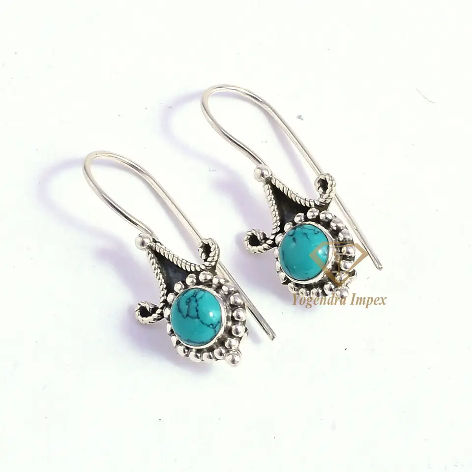 Exquisite Natural Turquoise Gemstone Drop & Dangle Earring 925 Sterling Silver, Wholesale Boho Earrings Suppliers & Manufacturer