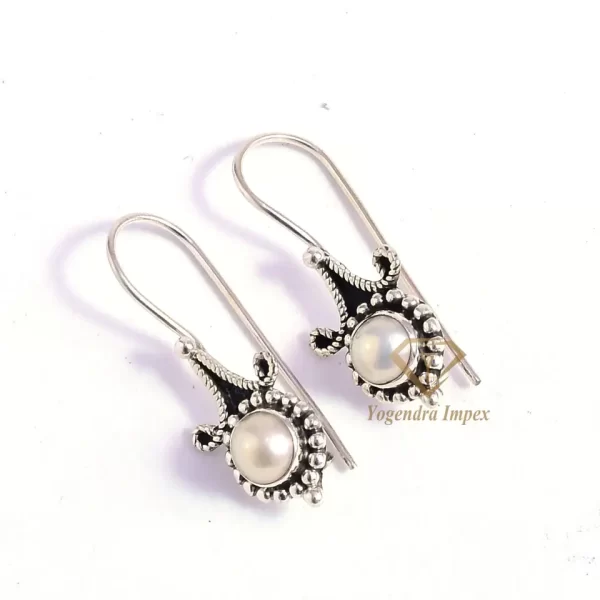 Gorgeous Round Pearl Gemstone Drop & Dangle Earrings 925 Sterling Silver, Wholesale Handmade White Gemstone Earrings Jewelry
