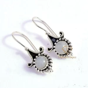 Natural Rainbow Moonstone Gemstone 925 Sterling Silver, White Gemstone Drop & Dangle Earrings Jewelry For Wholesale Suppliers