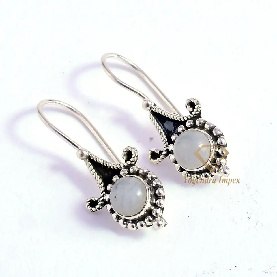 Natural Rainbow Moonstone Gemstone 925 Sterling Silver, White Gemstone Drop & Dangle Earrings Jewelry For Wholesale Suppliers