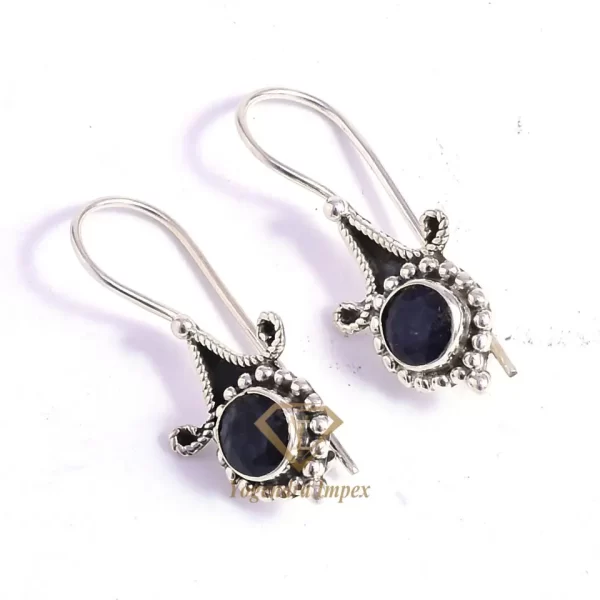 Top Quality Natural Blue Sapphire Gemstone Drop & Dangle Earrings, Handmade Boho Sterling Silver Earrings Jewelry For Supplies