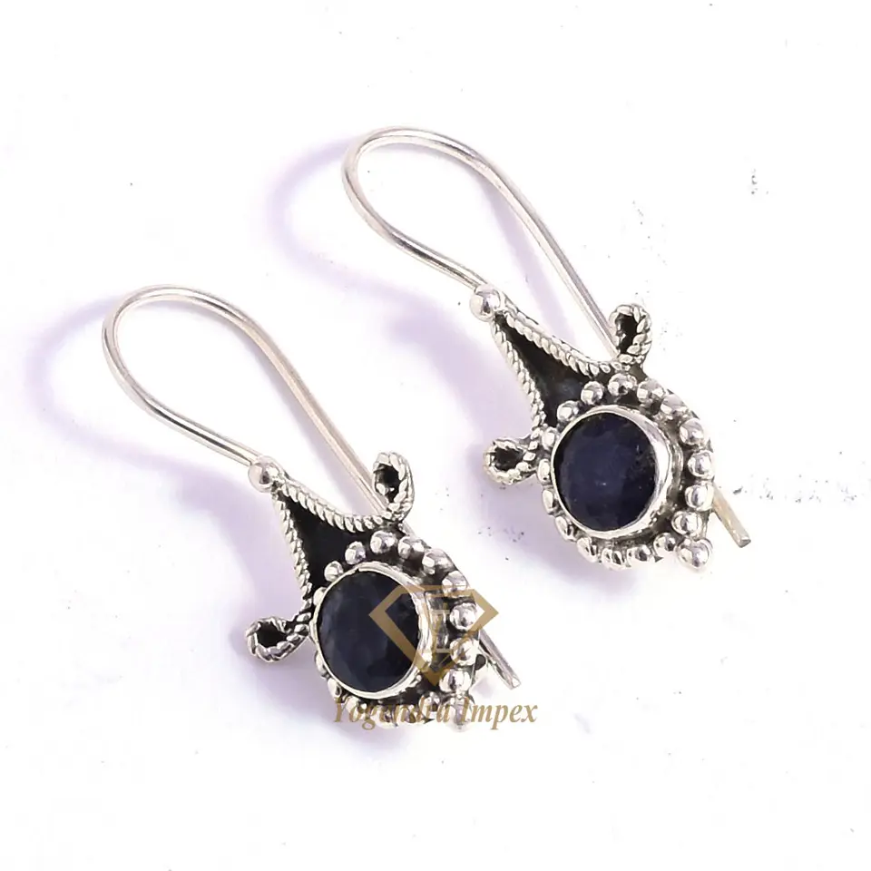 Top Quality Natural Blue Sapphire Gemstone Drop & Dangle Earrings, Handmade Boho Sterling Silver Earrings Jewelry For Supplies