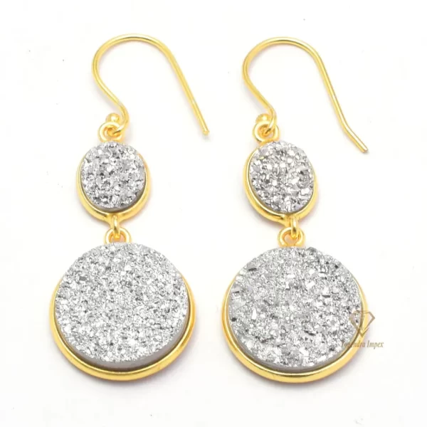 Gorgeous Silver Titanium Druzy Gemstone Earrings 925 Sterling Silver 18k Gold Plated Bridal Earrings Jewelry For Wholesaler