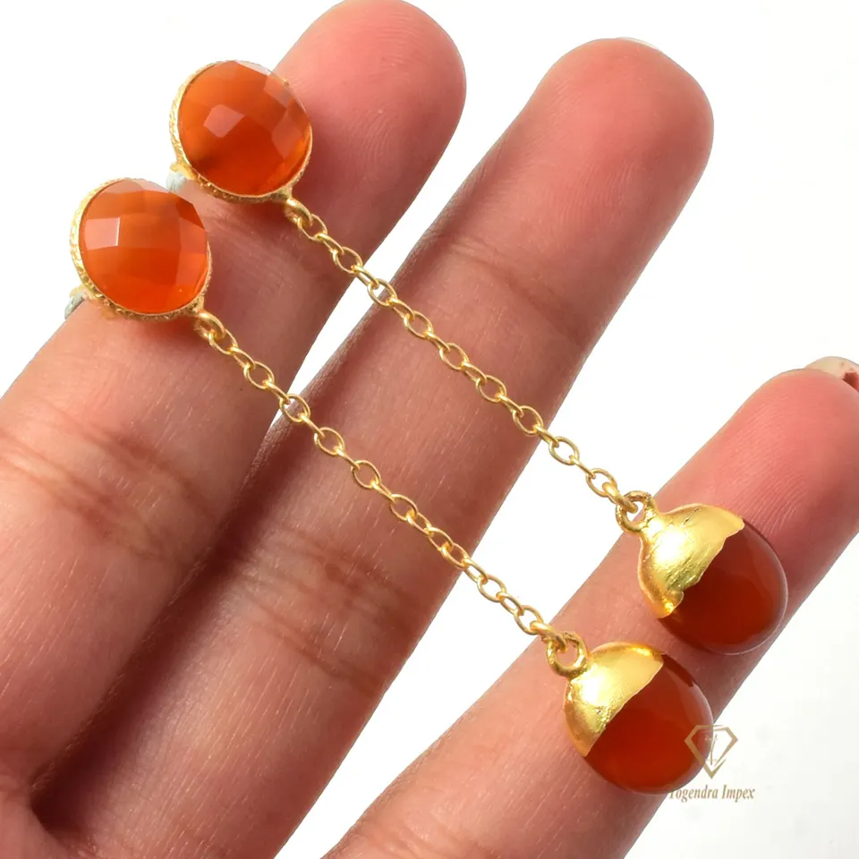 Round Shape Natural Carnelian Gemstone Drop Earrings Sterling Silver 18k Gold Plated Handmade Red Gemstone Earrings Suppliers