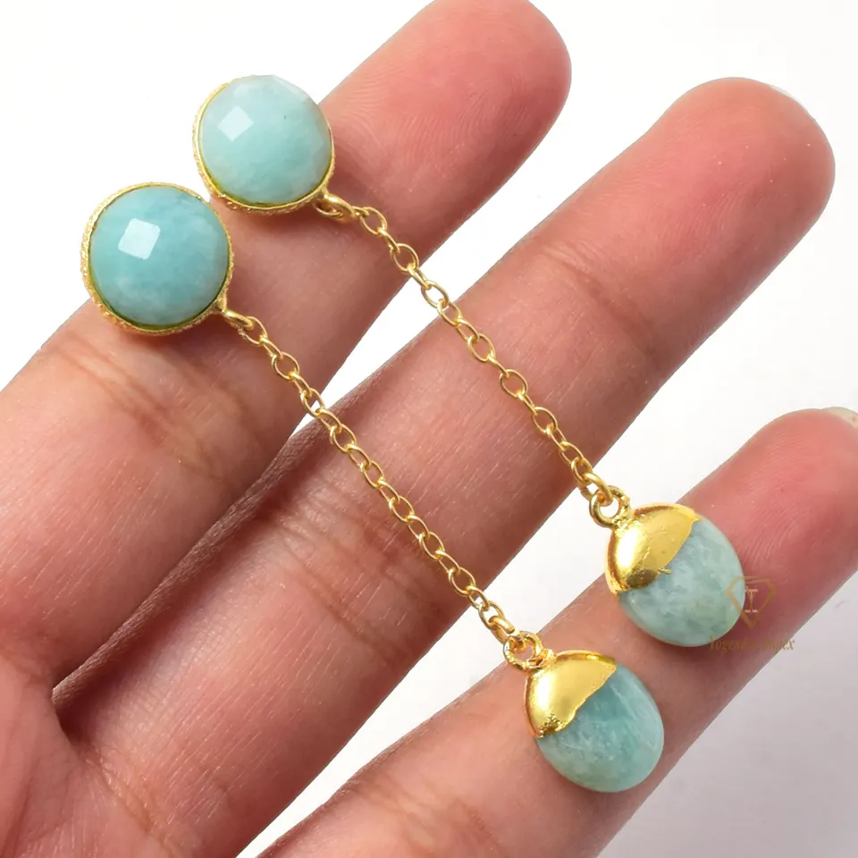 3A+ Quality Amazonite Gemstone Drop & Dangle Earring 925 Sterling Silver Blue Designer Wedding Earring For Wholesale Suppliers
