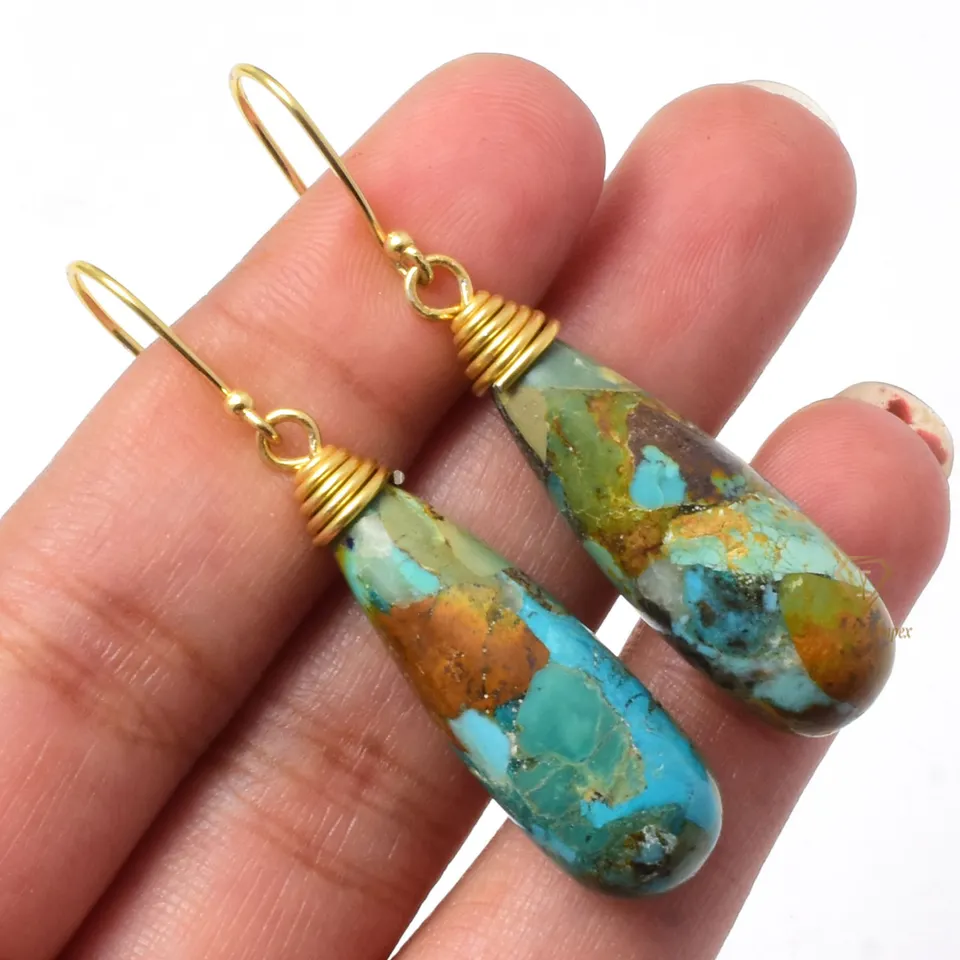 High Quality Natural Boulder Turquoise Gemstone 925 Sterling Silver Drop Earring Wholesale Designer Fancy Earring For Suppliers