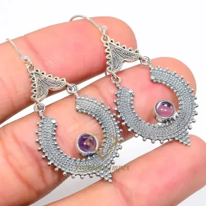 2023 Latest Fashion Amethyst Gemstone Round shaped Solid Designed 925 Solid Sterling Silver Jewelry Earrings