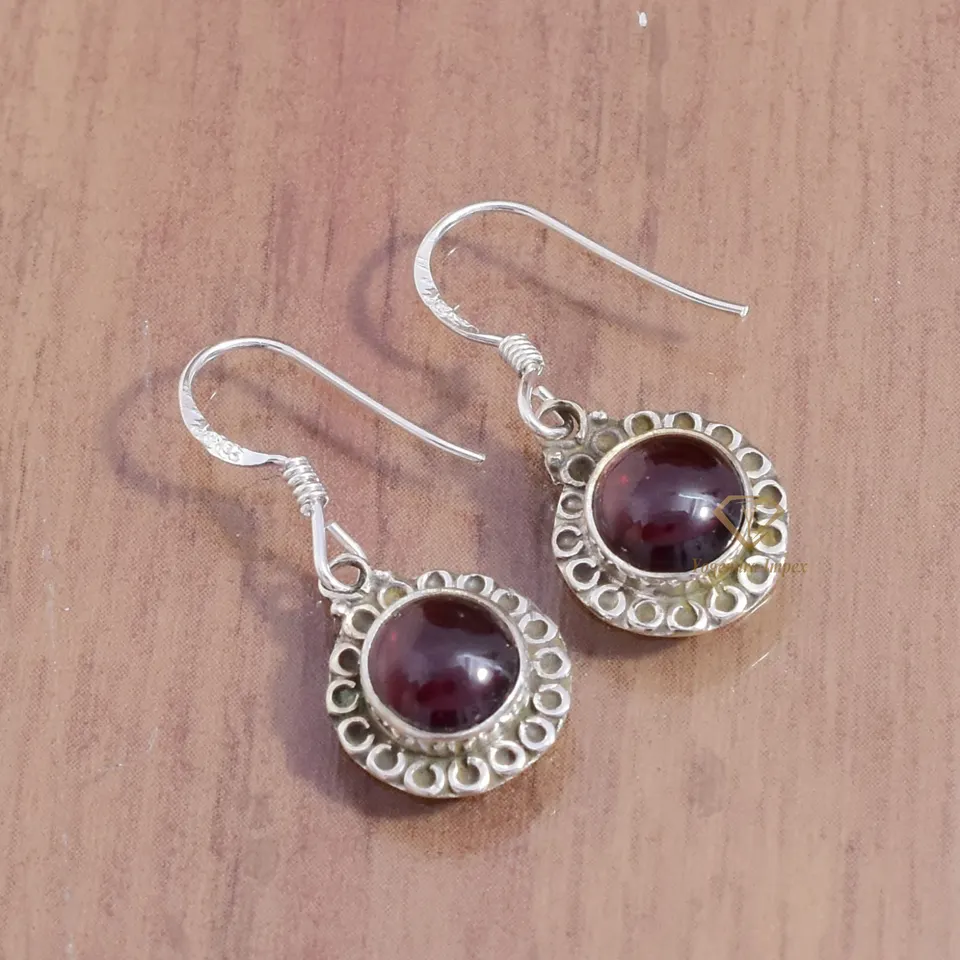 Beautiful Natural Red Garnet Gemstone Drop & Dangle Earrings Sterling Silver Wholesale Silver Oxidized Suppliers & Manufacturer