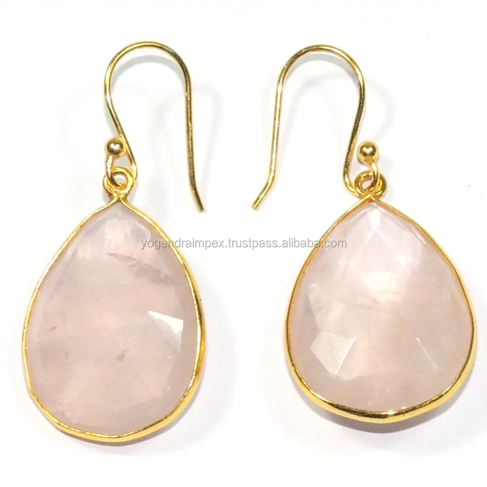 Gorgeous Rose Quartz Gemstone Sterling Silver Drop & Dangle Earrings Wholesale 18k Gold Plated Gemstone Hook Earrings Suppliers
