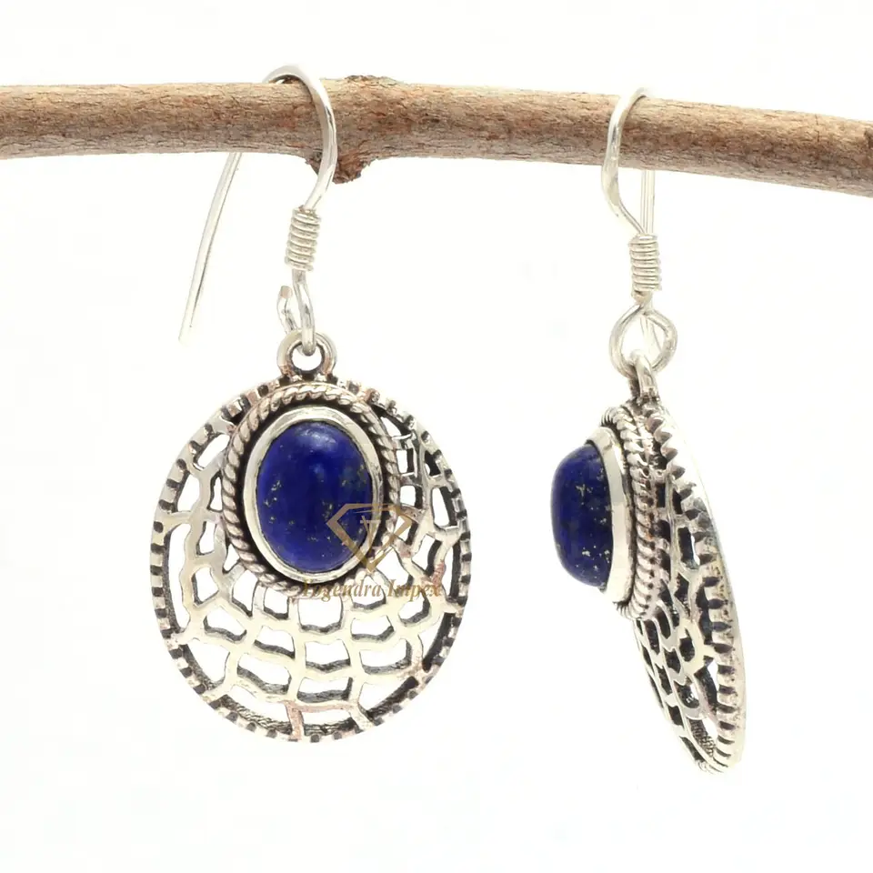 Natural Lapis Lazuli Gemstone Hook Earrings 925 Sterling Silver Blue Gemstone Handmade Drop Earrings Jewelry For Suppliers