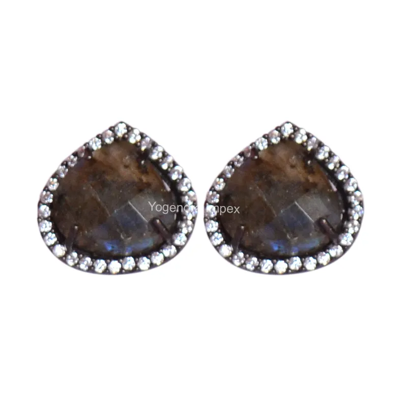 Pear Shape Natural Labradorite Gemstone Stud Earrings 925 Sterling Silver Handcraft Western Earrings For Wholesale Suppliers