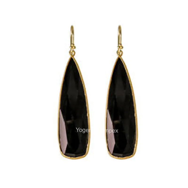 Natural Black Onyx Gemstone Drop & Dangle Earringsn18k Gold Plated 925 Sterling Silver Bezel Earrings For Wholesale Suppliers