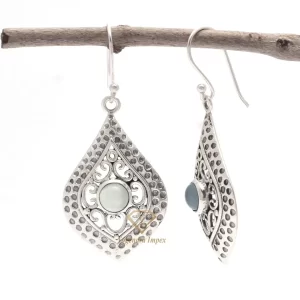 Natural Aqua Chalcedony Gemstone 925 Sterling Silver Bezel Earrings Anniversary Hook Earrings For Wholesale Suppliers
