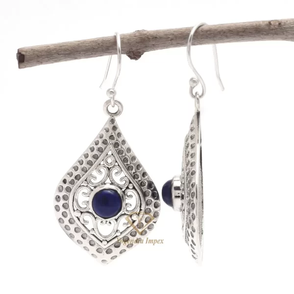 Elegant Natural Lapis Lazuli Gemstone Dangle & Drop Earrings 925 Sterling Silver Handmade Hanging Earrings For Manufacturer