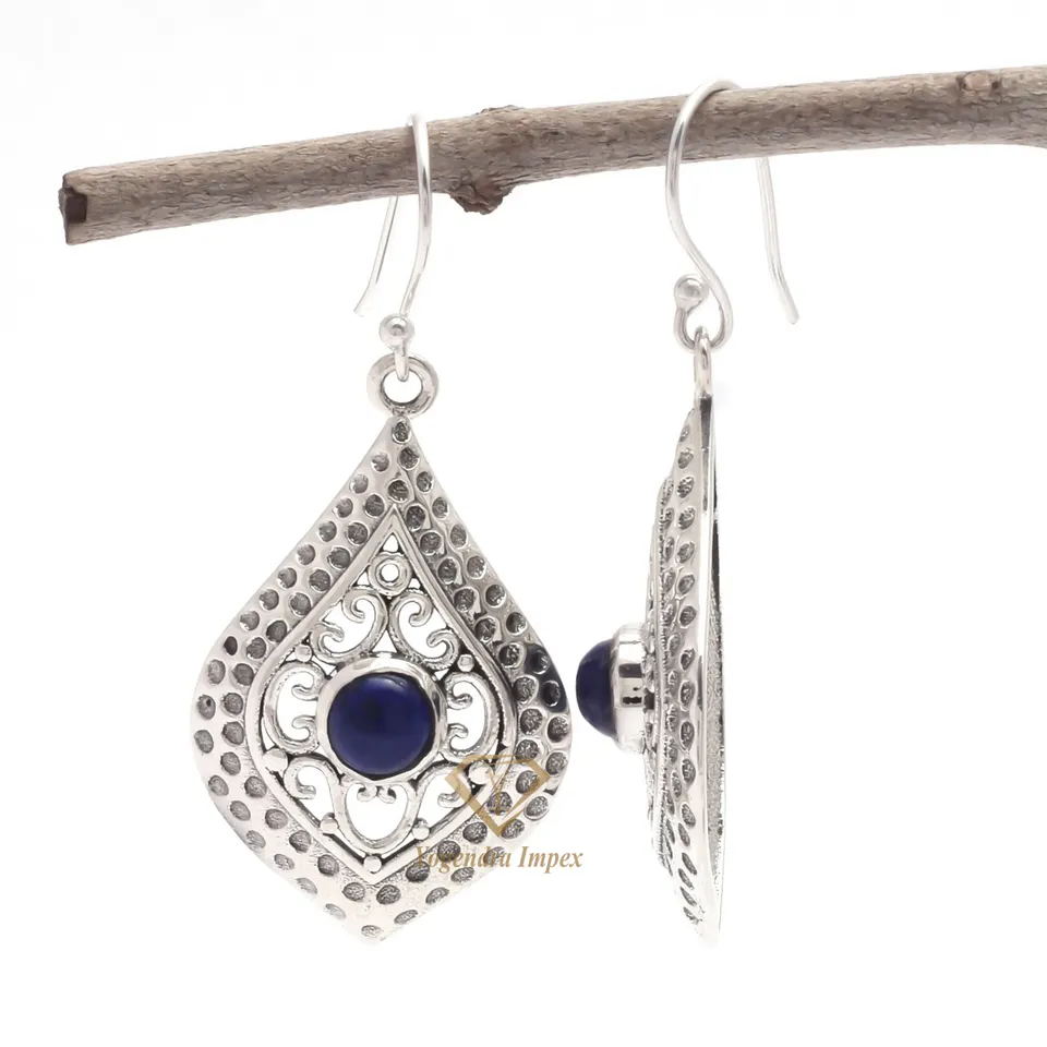 Elegant Natural Lapis Lazuli Gemstone Dangle & Drop Earrings 925 Sterling Silver Handmade Hanging Earrings For Manufacturer