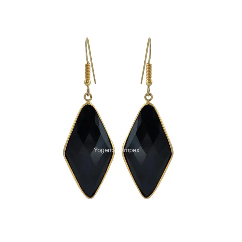 Natural Black Onyx Gemstone Earrings With Micron Gold Plated 925 Sterling Silver Dangle & Drop Bezel Earrings For Wholesaler