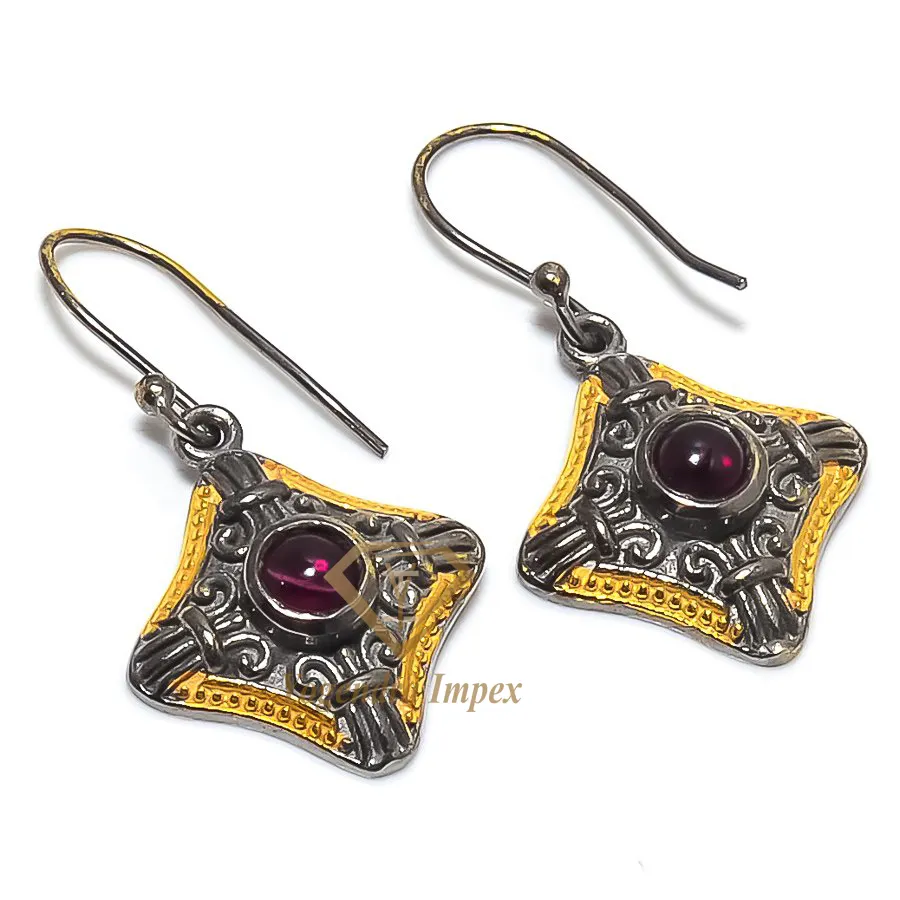 Fashion Wholesale Women Red Garnet Gemstone Handmade 925 Solid Sterling Silver Jewelry Earrings