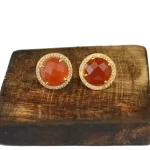 Round Shape Elegant Natural Carnelian Gemstone 925 Sterling Silver Stud Earrings 18k Gold Plated Gemstone For Wholesale