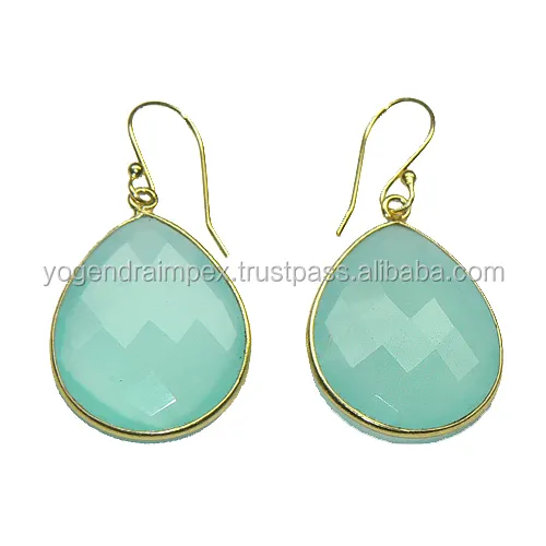 Peru Chalcedony 21X26mm Pear Shape 925 Sterling Silver Earring Rhodium Plated Fashion Earrings